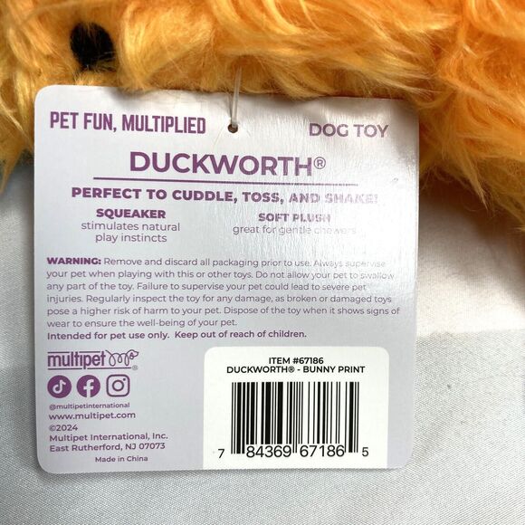 Multipet Duckworth Dog Toy Squeaky Spring Bunny Print Toss Fetch Cuddle 12 inch - Picture 7 of 15